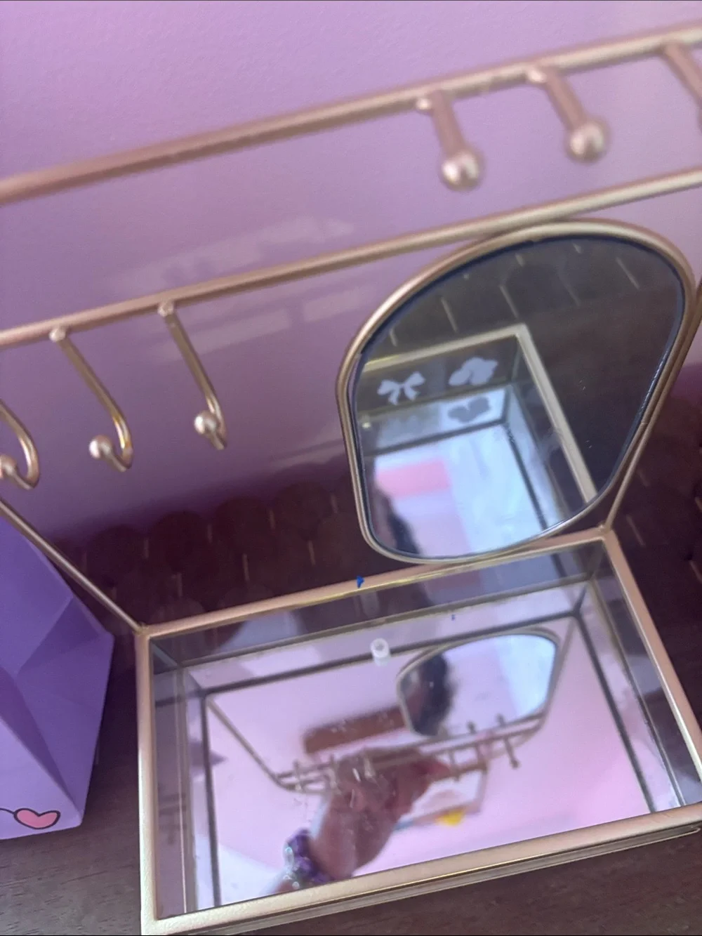 Gold Jewelry Organizer Stand with Oval Mirror